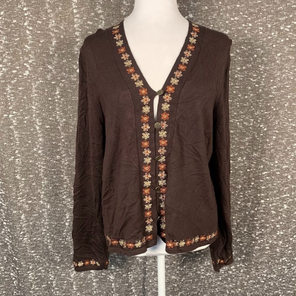 Vintage Goodclothes Button Floral Shirt Embroidered Boho‎ Cottage Women's XL